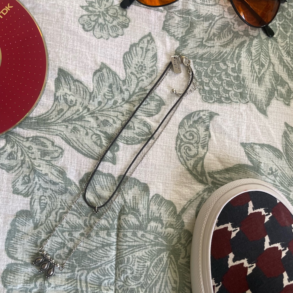 Aeo Antiqued Silver Black Teardrop Double Layer Choker Necklace 32$